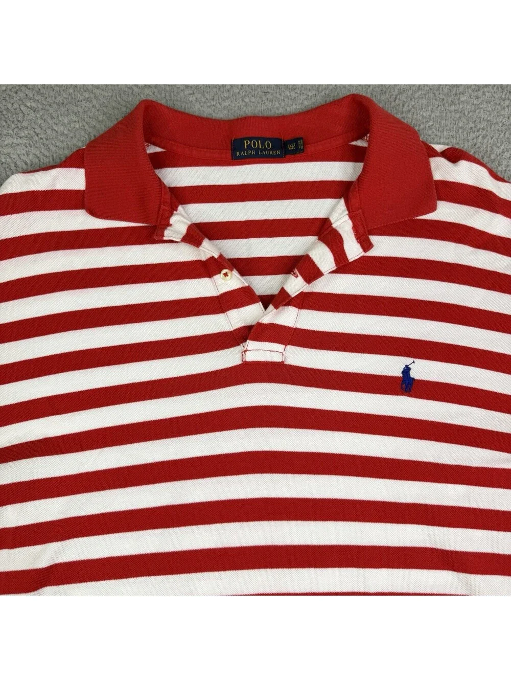 Polo Ralph Lauren Mens 2XLT Red White Striped Custom Slim Fit Polo Shirt Waldo
